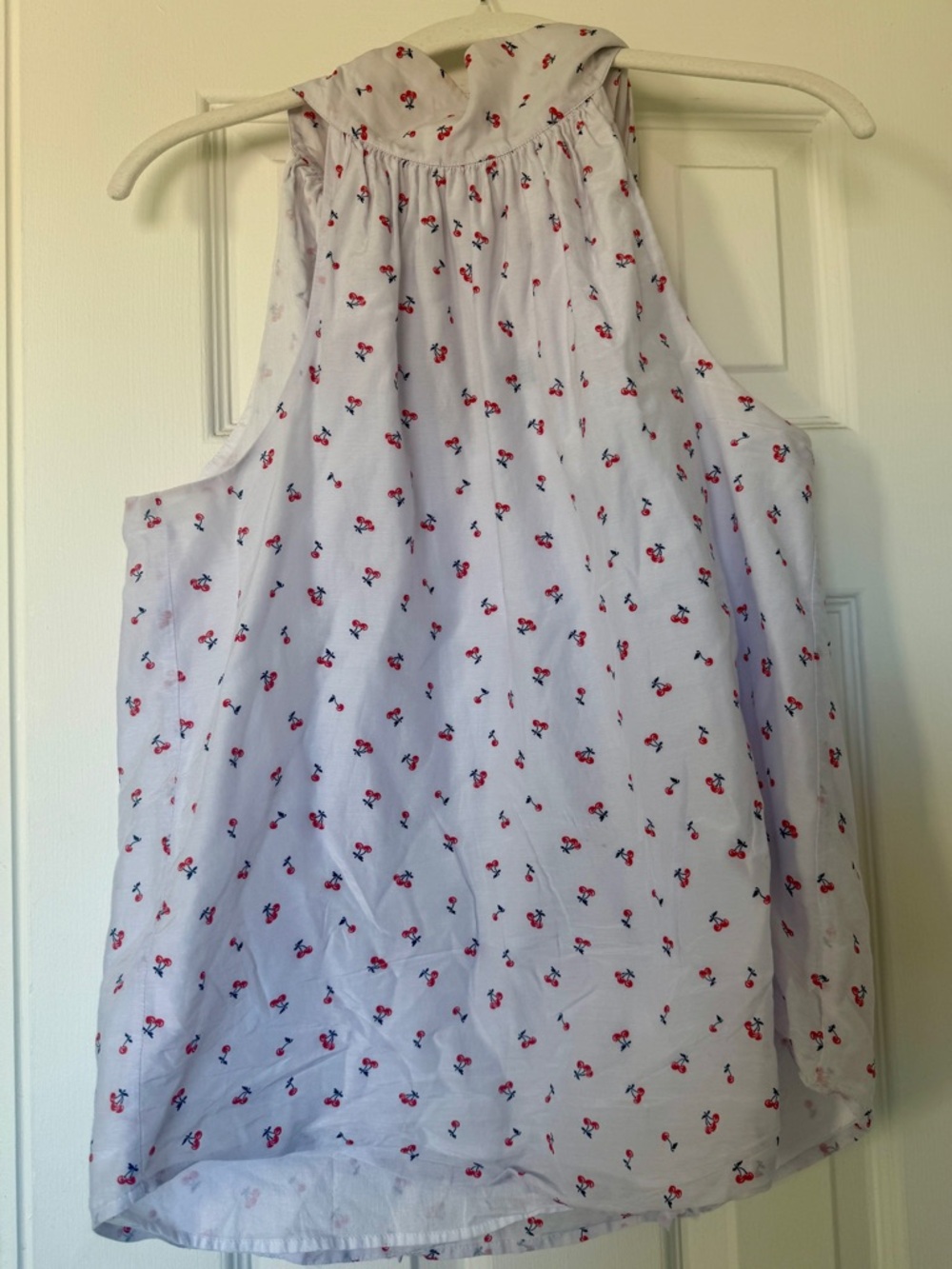 J. Crew White Blouse with Red and Navy Cherry Print